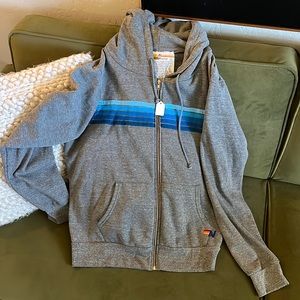 Aviator Nation XL 5 STRIPE HOODIE - HEATHER GREY // BLUE